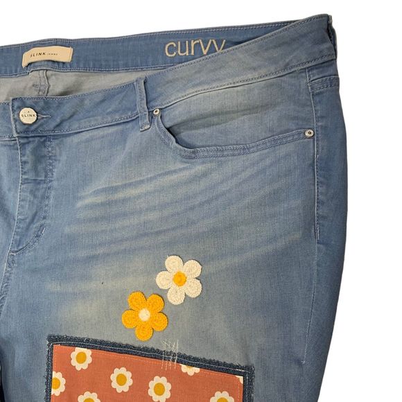 Slink Patched Boho Cropped Jeans Flower Pink Yellow Green Bee Charm Waist 56 - Picture 6 of 13